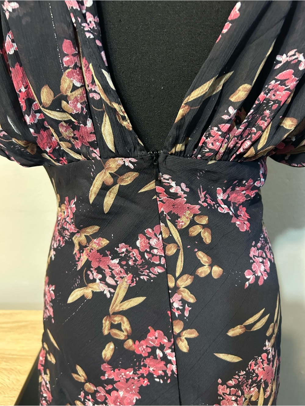 Lulus L Black Pink Floral Tiered Ruffle Maxi Dress Romantic Puff Sleeve - Picture 3 of 5